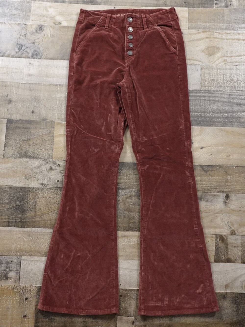 American Eagle Super Hi-Rise Corduroy Flare Pants Women’s 8 Long Rust 32"